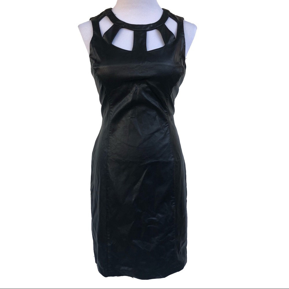 ASTR The Label Faux Leather Cut Out Black Dress